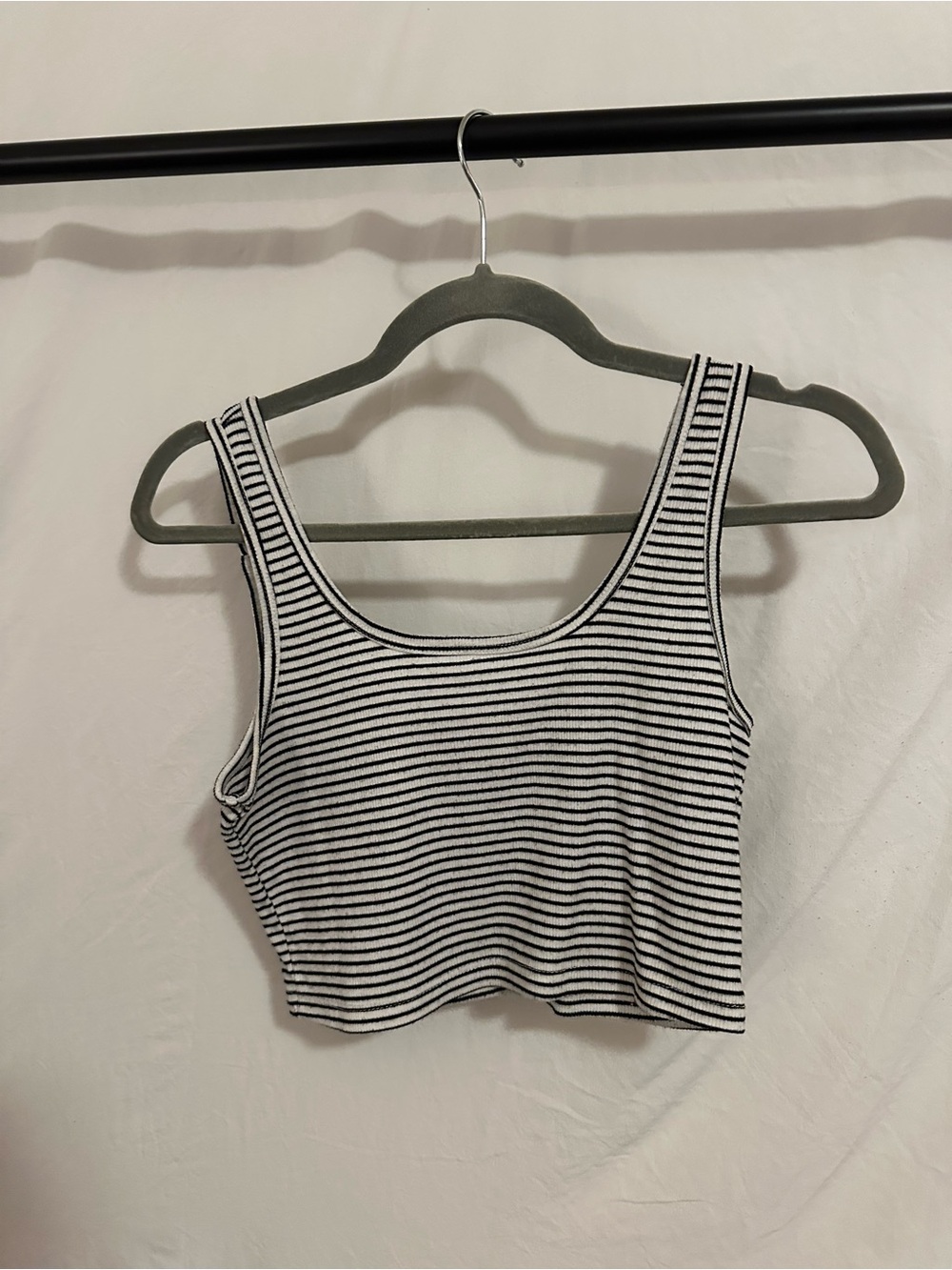 Striped Black & White Scoop Neck Crop Tank